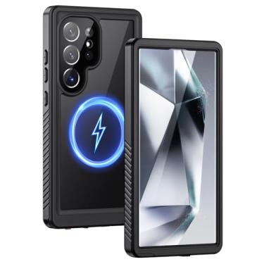 Imagem de Lanhiem Capa magnética para Samsung Galaxy S24 Ultra, à prova d'água IP68, à prova de poeira, protetor de tela integrado, capa robusta à prova de choque para Galaxy S24 Ultra 5G de 6,8 polegadas,