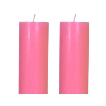 Imagem de 2 Velas de Altar 15 cm de altura e 5 cm de diâmetro, vela do advento, 6 opções de cores, 260 gramas cada. Com papel celofane premium, parafina 100% pura. Marca Velas Estrela (Rosa)