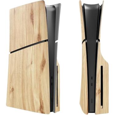 Imagem de Adequado para capa de substituição PS5 Slim, painéis laterais personalizados à prova de choque, à prova de arranhões e à prova de poeira em ABS, Acessórios PS5 Slim. (edição disco, cor de madeira)