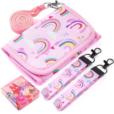 Imagem de Carteira infantil arco-íris para meninas, 4-6 4-8 5-7 6-8 8 8-8 8-10 9-12 idades linda carteira pequena infantil com cordão presentes, rosa