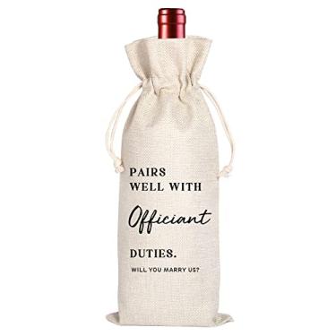 Imagem de Maydvdv Saco de vinho oficiante|Combina bem com deveres oficiantes|Presente oficiante|Saco de vinho oficial de casamento | oficial|Sacos reutilizáveis com cordão (11MA07)