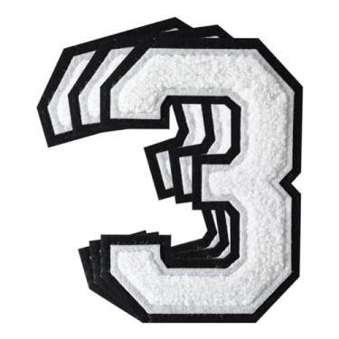 Imagem de 3 Pçs Remendos de Número de Chenille Remendos de Ferro em Remendos de Letras Varsity Remendos Bordados de chenille Remendos Costurados para Roupas Chapéu Bolsas Jaquetas Camisa (Branco, 3)