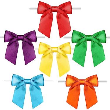 Imagem de Rainbow Pana 102 Pack Twist Tie Bows for Treat Bags 2.5" Rainbow 6 Colors Satin Ribbon Bows for Package Craft Gift Wrapping Decoration - Red Orange Yellow Green Blue Purple
