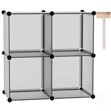 Imagem de C&AHOME Organizador de armazenamento de cubos, prateleiras de 4 cubos, armário de armário, prateleira modular de plástico DIY ideal para quarto, sala de estar, escritório, 63 cm C x 31,5 cm L x 63 cm