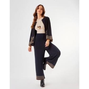 Imagem de Calça Zinzane Feminino Pantacourt Bordado Barrado - Preto-Feminino