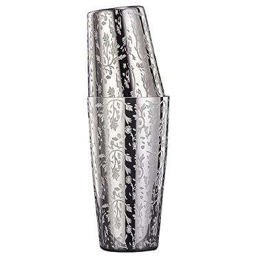 Imagem de Coqueteleira Boston de aço inoxidável com padrão gravado – 2 peças de coqueteleira sem peso 530 ml e 800 ml, misturador de bebidas Martini Shaker Professional Bartender Kits (Sakura Japonês)
