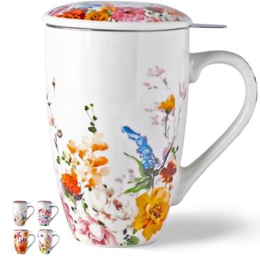 Imagem de GBHOME Caneca de chá com infusor e tampa, xícara de chá grande de cerâmica com folhas soltas, micro-ondas, lavável na lava-louças, caneca de infusão de chá, para amantes de chá