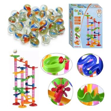 Imagem de Brinquedo Educativo Rola Bola 80 Peças, Blocos de Construção STEAM, Pistas para Bolinhas, para Crianças a partir de 3 Anos