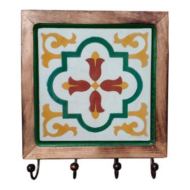 Imagem de Cabideiro Em Madeira Com Ladrilho Hidráulico Porta Chaves Roupas Bolsas Ladrilho E1