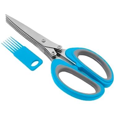 Imagem de Kit 2 Tesouras Inox Corta Temperos Legumes em Geral 5 Cortes (Azul)