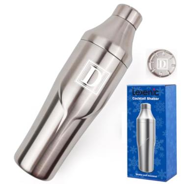 Imagem de Lexenic Coqueteleira personalizada de parede dupla de 680 g - Monogramm Iniciais Martini Shaker - Isolado para manter as bebidas geladas - tampa sem torção presa, coador embutido - Coador de bebidas