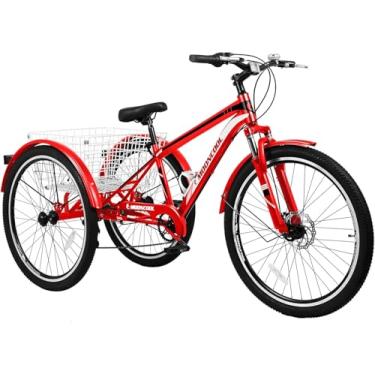Imagem de Triciclo de montanha adulto, bicicleta cruiser de três rodas de 7 velocidades, triciclos adultos de 24/26/27,5 polegadas com carrinho de compras, triciclos femininos para exercícios, pneu de