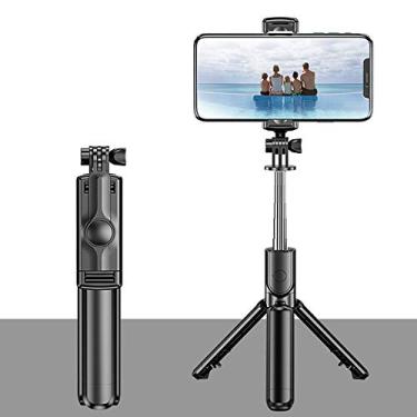 Imagem de BT Selfie Stick Tripé dobrável Rotação de 360° Multifuncional Portátil Ajustável Suporte para fone para tirar fotos Show ao vivo Gravação de vídeos