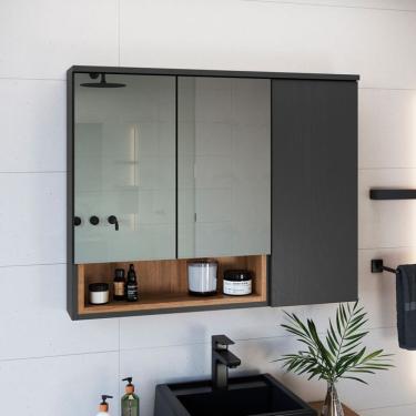 Imagem de Armário de Banheiro com Espelho Cecília 3 PT Grafite e Mel