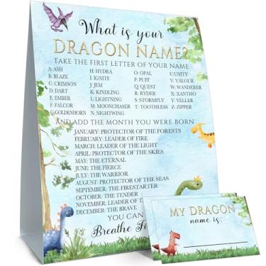 Imagem de Decoração de festa de aniversário de dragão, jogos de aniversário para festa infantil, placa de festa de aniversário tema dragão para meninos meninas, decorações de dragão, qual é o seu jogo de nome