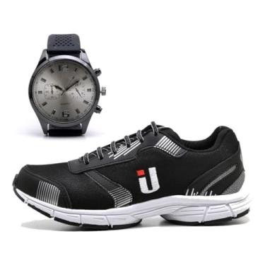 Imagem de Tênis Casual Esportivo Masculino Super Leve Macio Combo Mais Relógio (Preto, BR, Adulto, Numérico, M, 39)