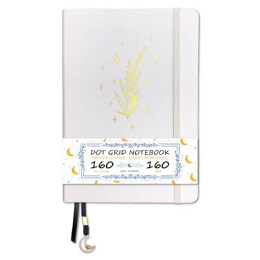 Imagem de BUKE Caderno pontilhado - capa dura de tecido de algodão - papel de bambu grosso de 160 g/m² - diário pontilhado tamanho A5 - layout DOT GRID de 5 x 5 mm, 160 páginas com caixa de presente (BKC-4D)