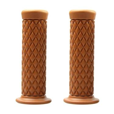 Imagem de Pegas de mão para motocicleta, barra de borracha antiderrapante para alças de 22 mm/24 mm, cabo de propulsor de motocicleta vintage, guidão para conforto das mãos, universal para motocross, scooter, motocross, motocross, moto, extremidade aberta (marrom claro)