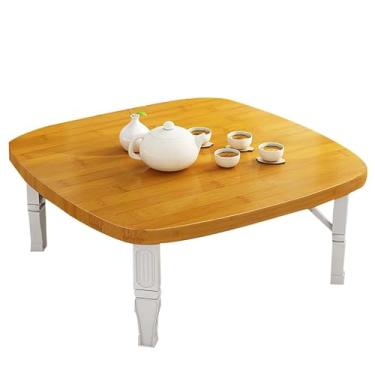 Imagem de Mesa de jantar dobrável japonesa, mesa de centro dobrável de madeira, mesa baixa para sentar no chão, mesa quadrada de tatami pequena para economia de espaço