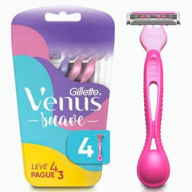 Imagem de Gillette Venus Suave Aparelho de Depilação Feminina Descartável com 3 Lâminas e Fita Lubrificante com Aloe Vera, 4 Uds