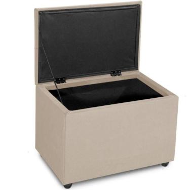 Imagem de Puff Baú 60cm Porta Treco Madeira Veludo Estofado Premium Cor bege