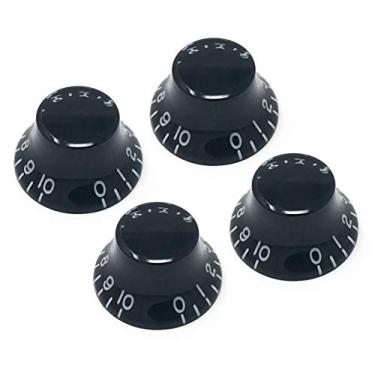 Imagem de Vintage Forge Puxadores de sino pretos para guitarra elétrica Gibson Les Paul (conjunto de 4) serve para 24 potes de eixo dividido com estrias finas dos EUA (imperial) RB24US-BLK4