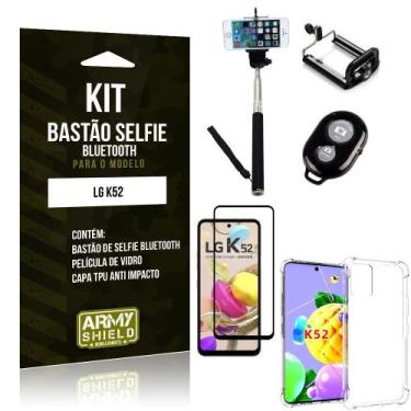 Imagem de Kit Bastão de Selfie Bluetooth LG K52 +Capinha Anti Impacto +Película 