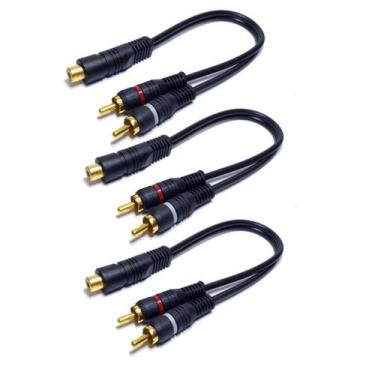 Imagem de Kit 3 Cabo Y Rca 2 Macho 1 Fêmea LR Áudio para Potência Amplificadores