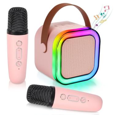 Imagem de Karaoke Machine for Kids Adults, Karaoke Machine with 2 Wireless Microphone, Portable Bluetooth Karaoke Speaker with Colorful Lights for Girls and Boys 4-10 +Year Old Birthday, (Pink)