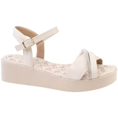 Imagem de Sandália Anabela Feminina Papete Ortopédica Strass Confortável Versátil Estilosa Via Angel 8502 (Off White, BR, Adulto, Numérico, 36)