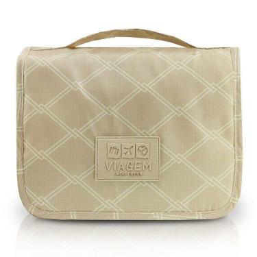 Imagem de Necessaire Com Gancho Para Viagem Estampa Listrada Jacki Design Creme