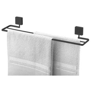 Imagem de Suporte Porta Toalha Toalheiro Duplo 45cm Parede Banheiro Preto Fosco 