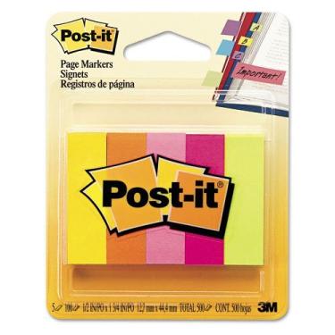 Imagem de Post-it Flags Products - Post-It Flags - Marcadores de página, cinco cores neon, 5 blocos de 100 tiras/cada, 500/pacote - Vendido como 1 pacote - para marcação temporária de página. - Cola com