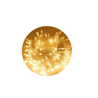 Imagem de Pisca Pisca Cordão 100 Leds Morno Quente 8 Funções Fio transparente 10