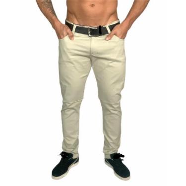 Imagem de calça jeans masculina slim caqui com lycra sarja com 4  bolso tradicio