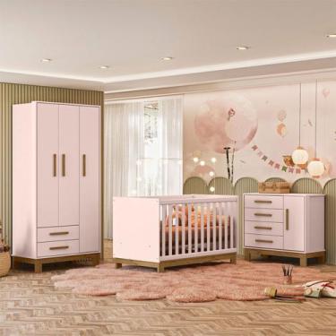 Imagem de Quarto Infantil Completo Lion 4 Portas 6 Gavetas Rosa - Pnr Móveis, Ro