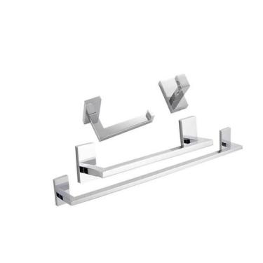 Imagem de Kit 4 Acessórios Banheiro Lavabo Cromado Completo Metal - Fine Metais