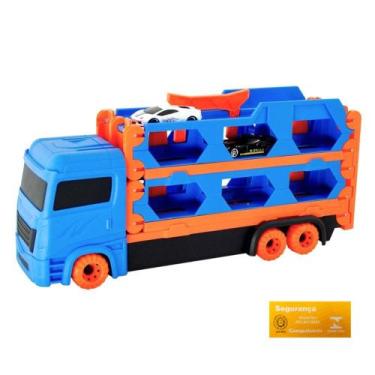 Imagem de Caminhao Cegonha Transport com 2 Carrinhos Miniatura DM Toys Vira Pist