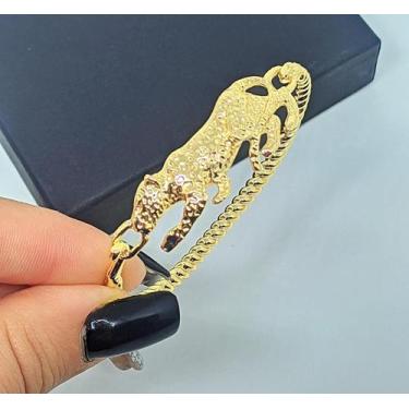 Imagem de Pulseira Bracelete Feminino Masculino Pantera Onça Tigre Folheado Ouro