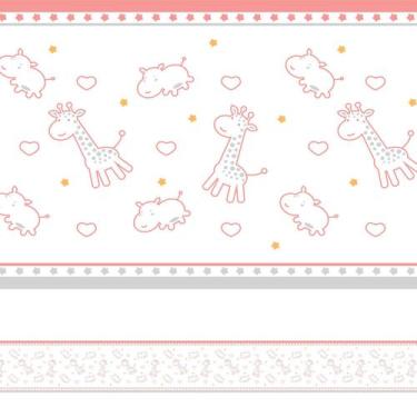 Imagem de Faixa Decorativa Infantil Girafa e Hipopótamo Rosa 6mx15cm - Quartinho