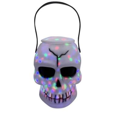 Imagem de Cesta de caveira branca decor halloween c/luz colorida 18cm - Flor Art