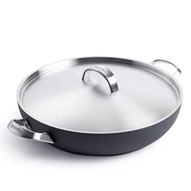 Imagem de GreenPan Frigideira de cerâmica saudável anodizada Paris Pro, frigideira de 28 cm todos os dias com 2 alças e tampa de aço inoxidável, sem PFAS, pode ser lavada na lava-louças, cinza