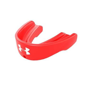 Imagem de Under Armour Protetor bucal esportivo esportivo para futebol, lacrosse, basquete, hóquei, boxe, MMA, Jiu Jitsu, inclui alça removível para capacete, jovens e adultos. Protectar Bucal, vermelho