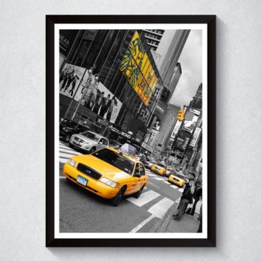 Imagem de Quadro Decorativo Com Moldura Taxi Amarelo Nova York - Placa PVC
