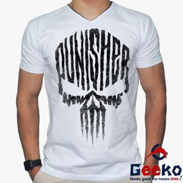 Imagem de Camiseta The Punisher 100% Algodão O Justiceiro Geeko, Branco gola v, 