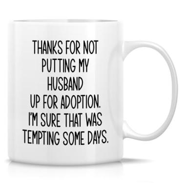 Imagem de Retreez Caneca engraçada de sogra - Thank You For Not Putting My Husband For Adoption - Xícara de café de cerâmica de 325 ml - Presente bem-humorado para sogra, MIL - Presente de Dia das Mães,