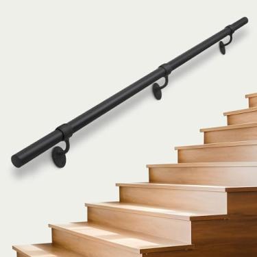 Imagem de SDNBHT Corrimão de escada de metal - corrimão de tubo de alumínio para degraus internos/externos - corrimão industrial preto, 2,4 m