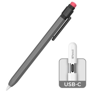 Imagem de TRONWIN Capa para Apple Pencil USB-C, capa protetora de silicone com aderência perfeita, design clássico com clipe resistente compatível com Apple Pencil usbc 3ª geração (cinza)