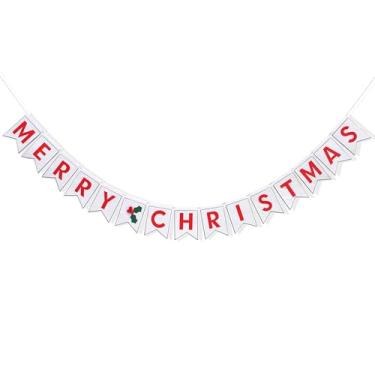 Imagem de Faixa de feltro de Feliz Natal - Guirlanda de feltro branco de Natal, decoração de cornija de lareira de feliz Natal, decoração de Natal de feltro para férias de inverno