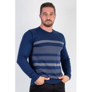 Imagem de Suéter masculino de malha com listras 50004 - Éramuz, GG, Azul marinho